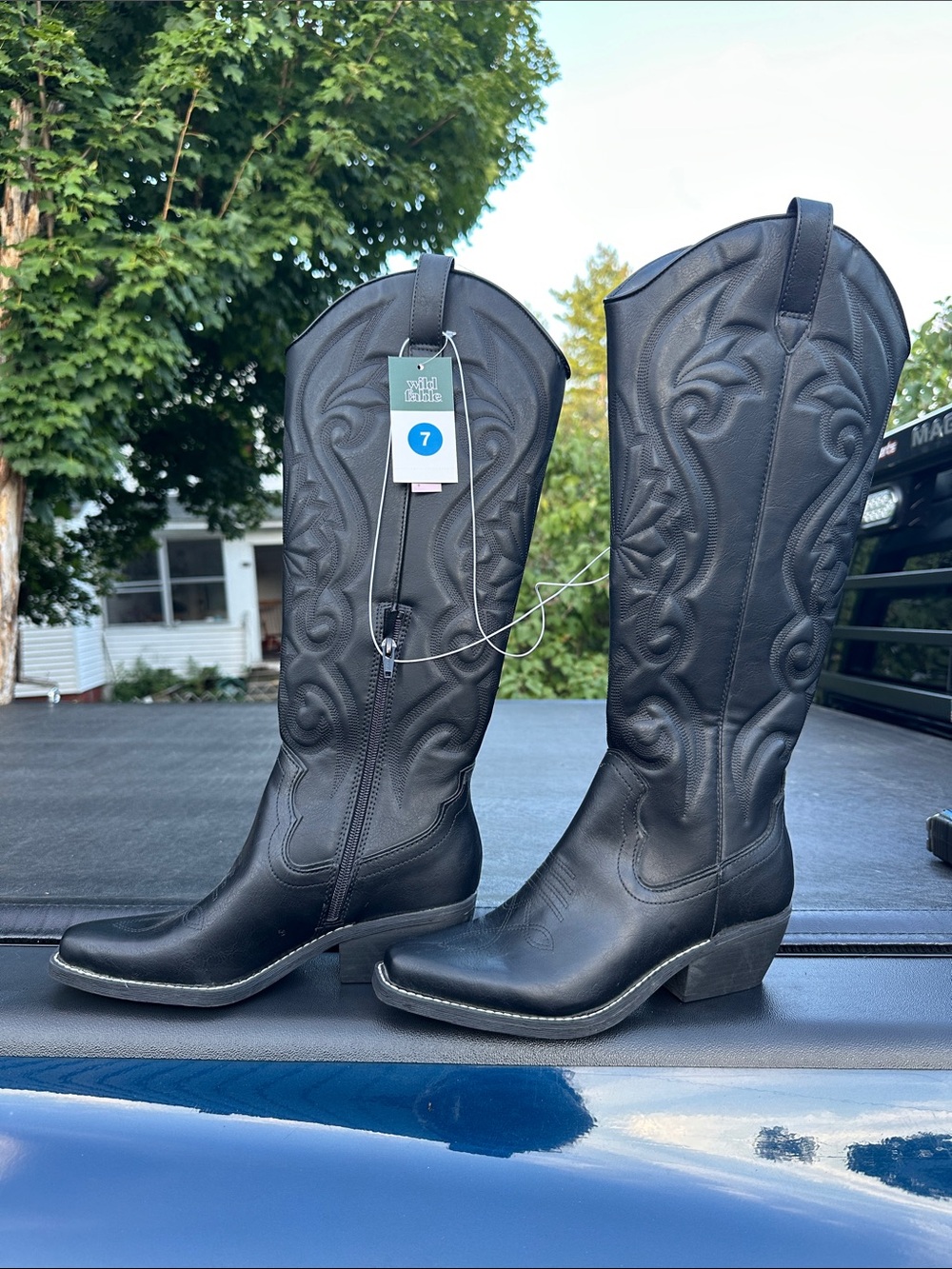 wild fable Black Embroidered Western Heeled Boots